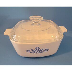 Vintage Corning Ware White Blue Cornflower 1 qt Square Casserole w Lid